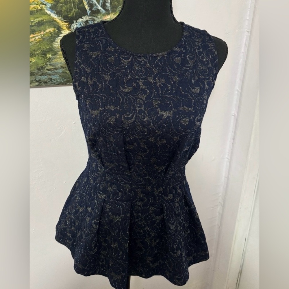 Eva Franco by Anthropologie Navy and silver Patterned Blouse size XS